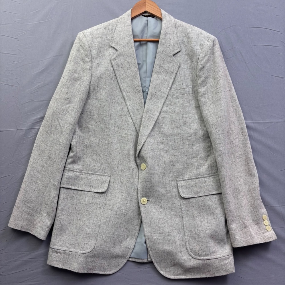 Jordache Vintage Mens Gray Linen Blend 2 Button Blazer Sport Coat 44L
